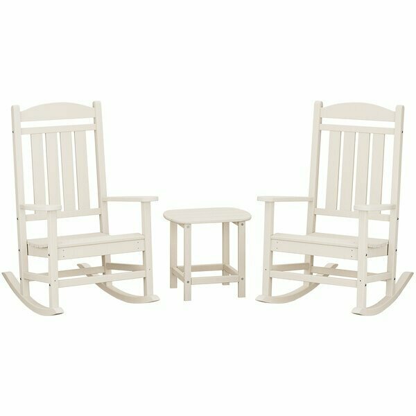 Polywood Presidential Sand Patio Set with South Beach Side Table and 2 Rocking Chairs 633PWS1661SA